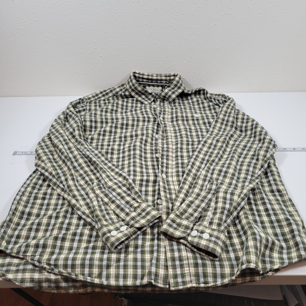LL‎ Bean Men's Shirt Flannel Size Large Regular Black And Green Plaid